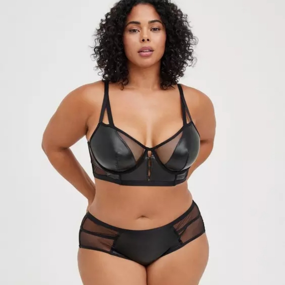 Torrid Faux Leather & Mesh Longline Bralette & Panty Set